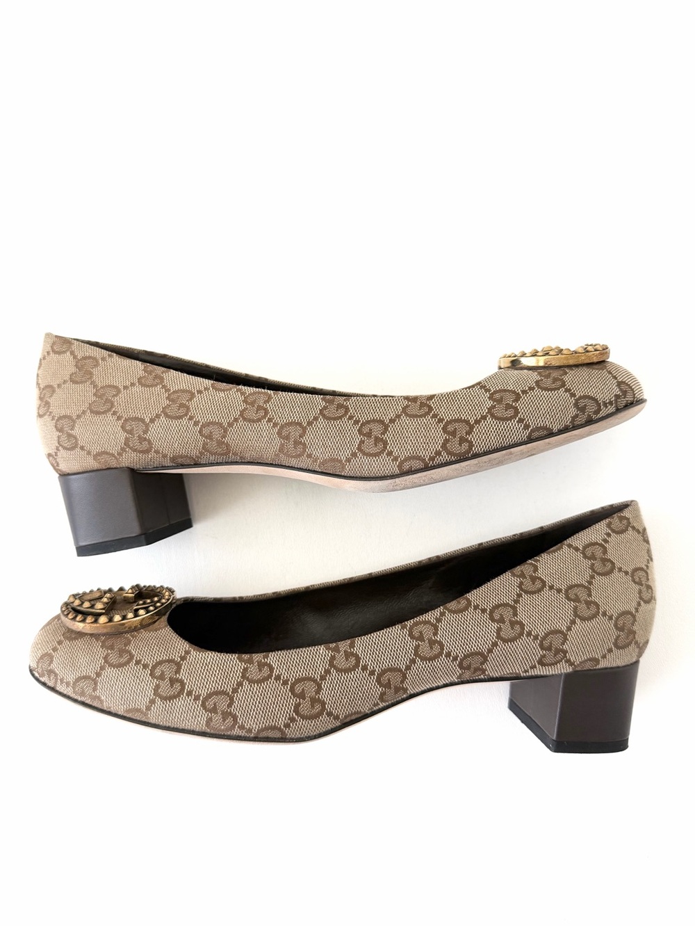 GUCCI | GG Monogram Canvas Interlocking G Block Heel Office Work Pumps EU‎ 39